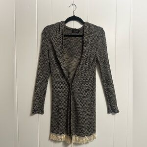 Women's Black and White Open-Front Sweater